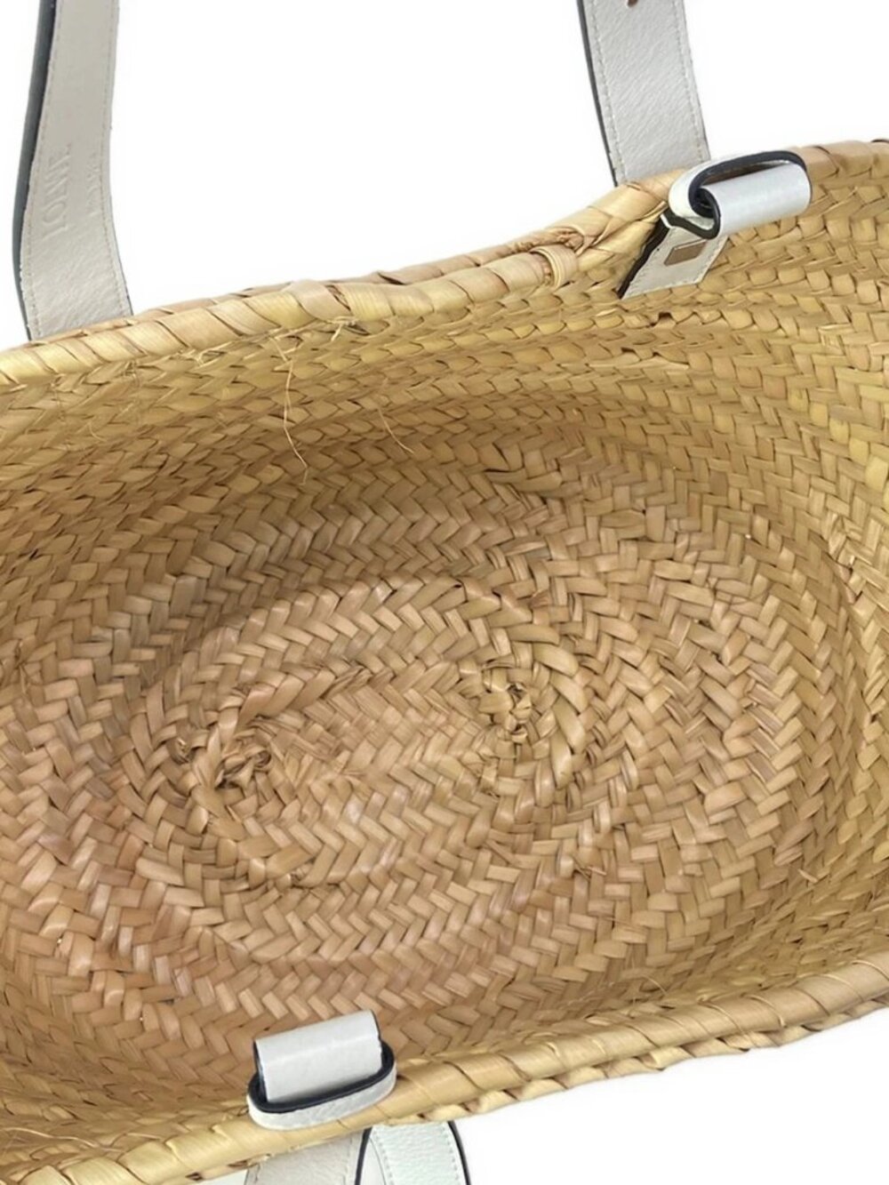 LOEWE Basket A223S93X28 Beige White Palm Leaf Calf Leather Tote Bag - Picture 7 of 15